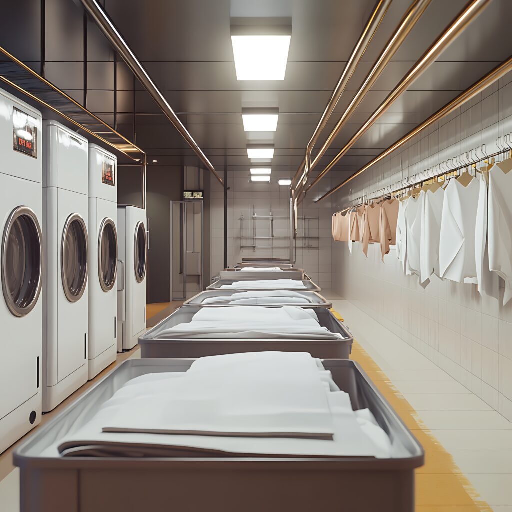 pristine linens being laundered modern facility